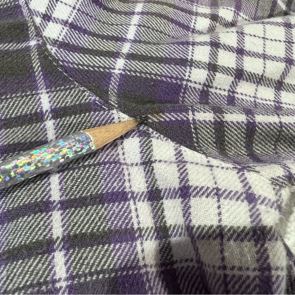 O'neill Women XL Soft Flannel Button Up Shirt Purple and Gray Plaid Roll Sleeve - Picture 3 of 9